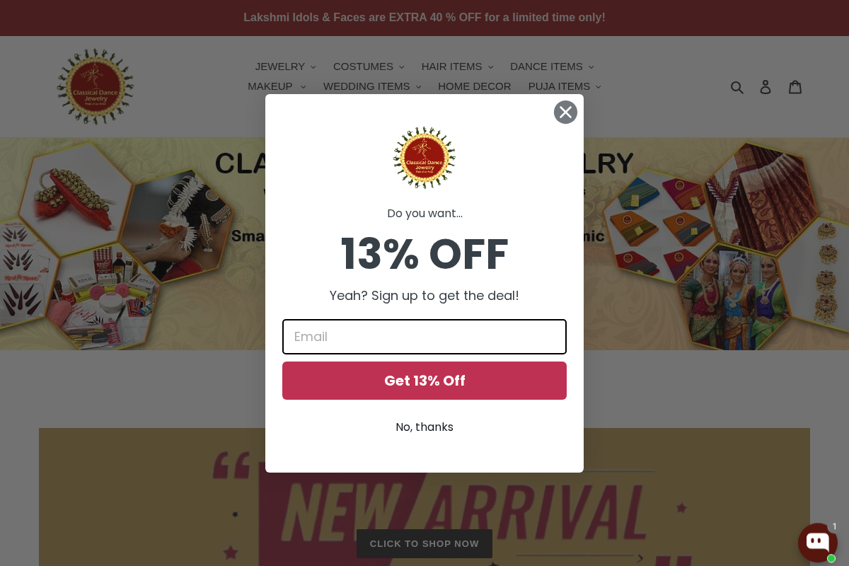 Classical Dance Jewelry homepage screenshot