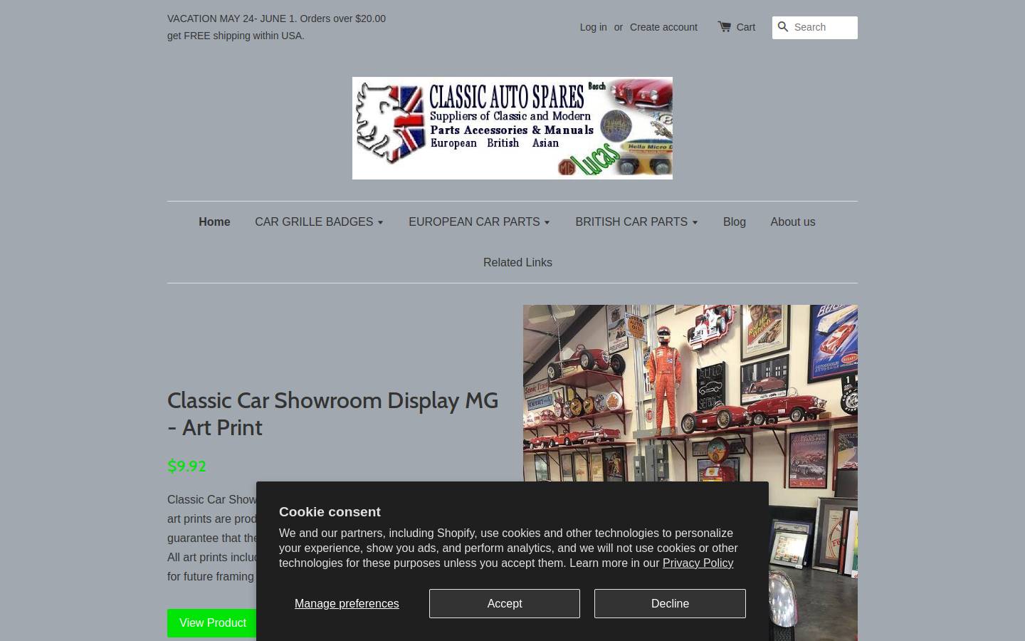 classicautospares.us homepage screenshot