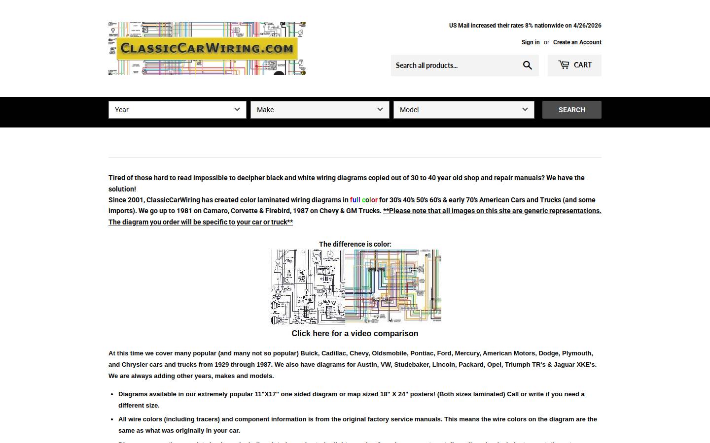 classiccarwiring.com homepage screenshot