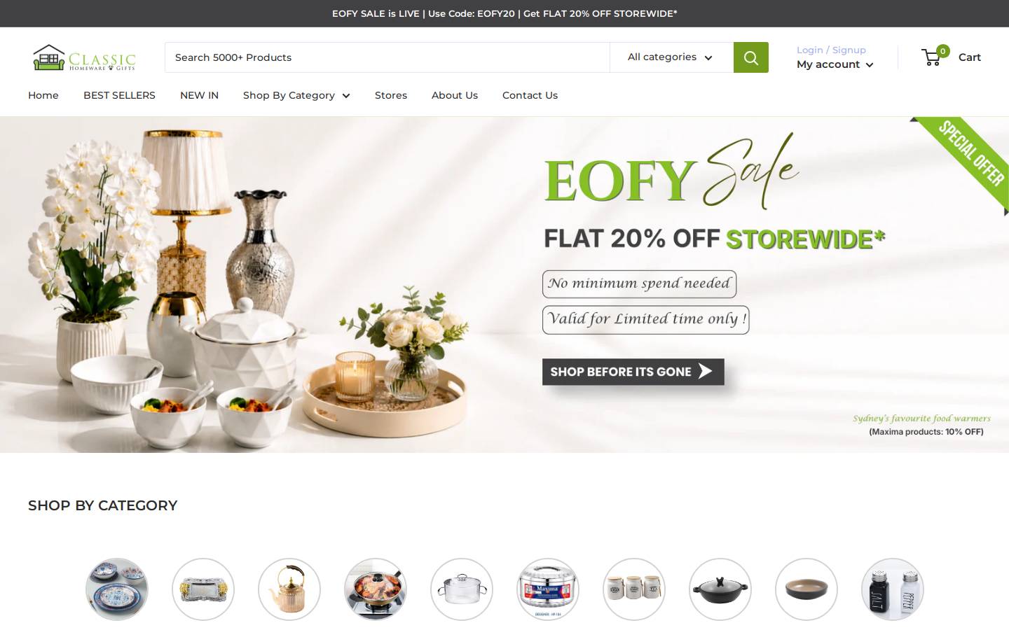 classichomewaregifts.com.au homepage screenshot