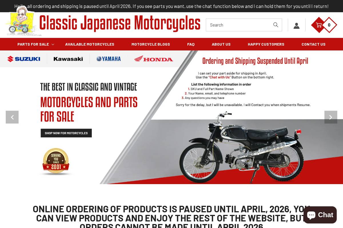 classicjapanesemotorcycles.com homepage screenshot