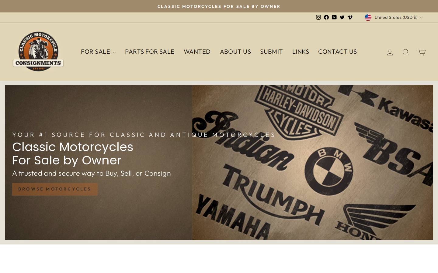 classicmotorcycleconsignments.com homepage screenshot
