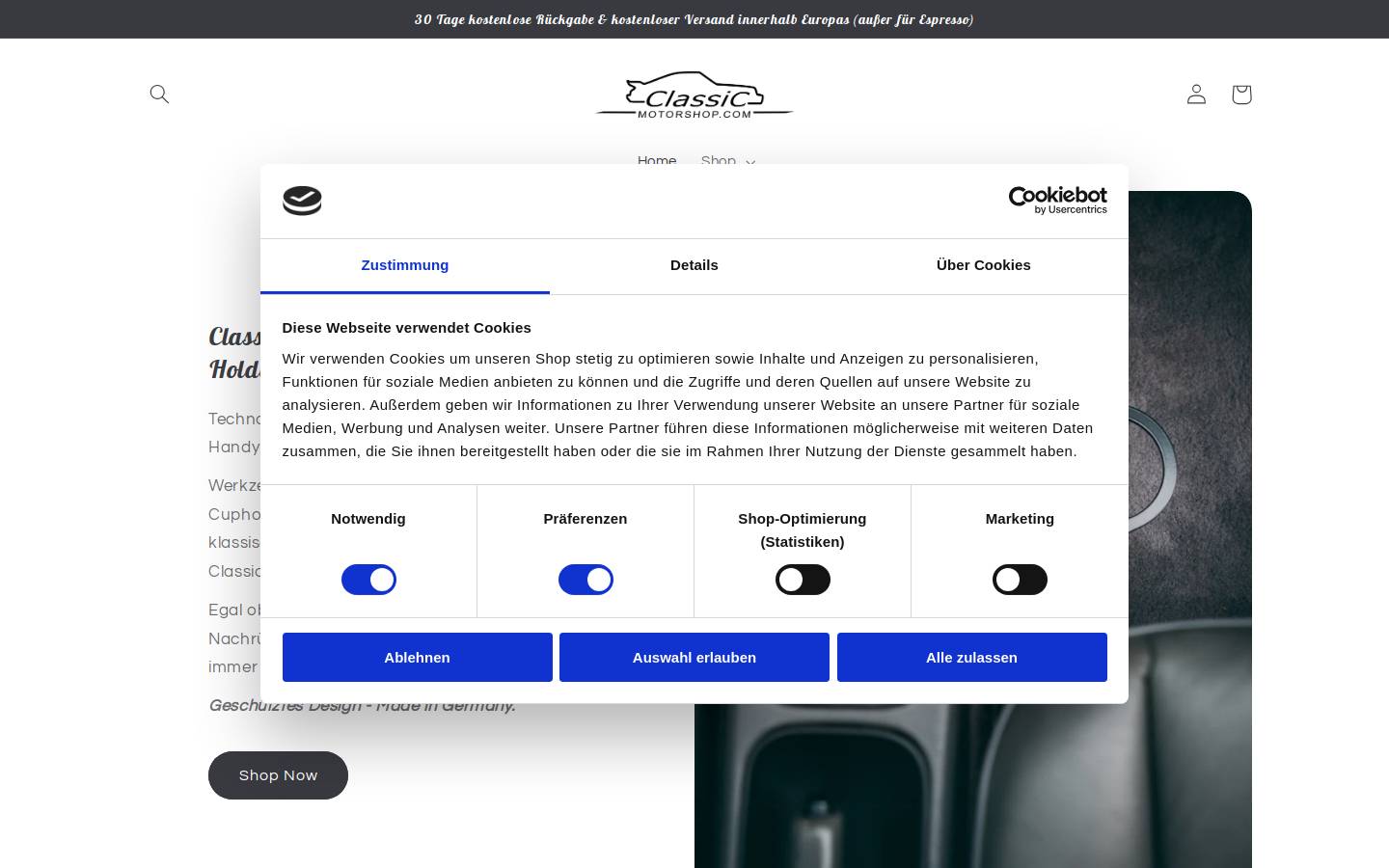 classicmotorshop.com homepage screenshot