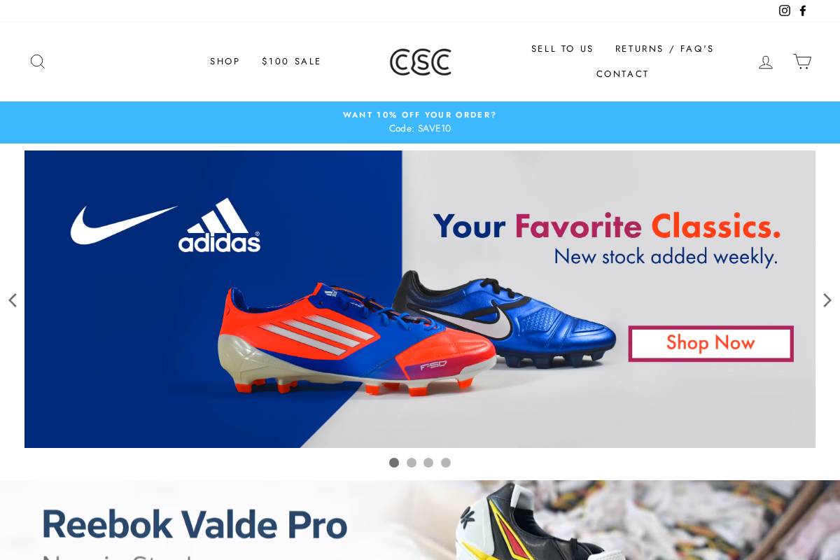 classicsoccercleats.com homepage screenshot
