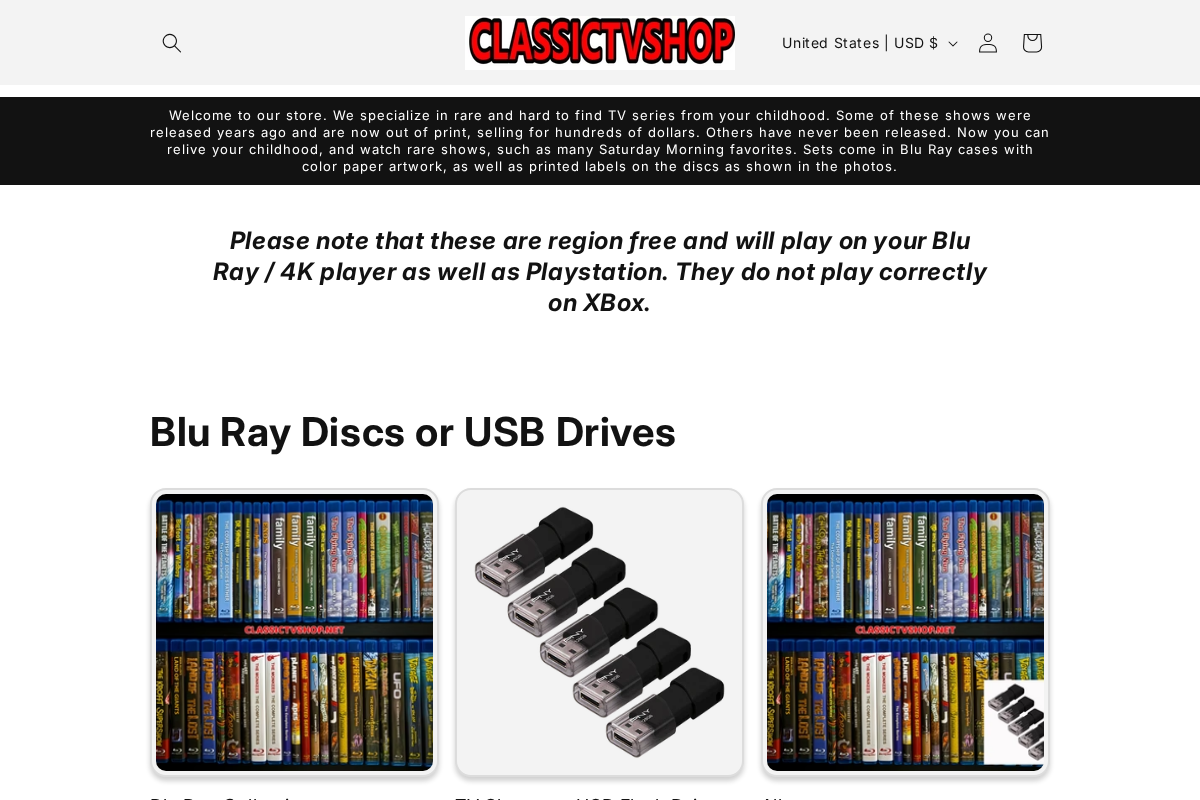 Classictvshop homepage screenshot