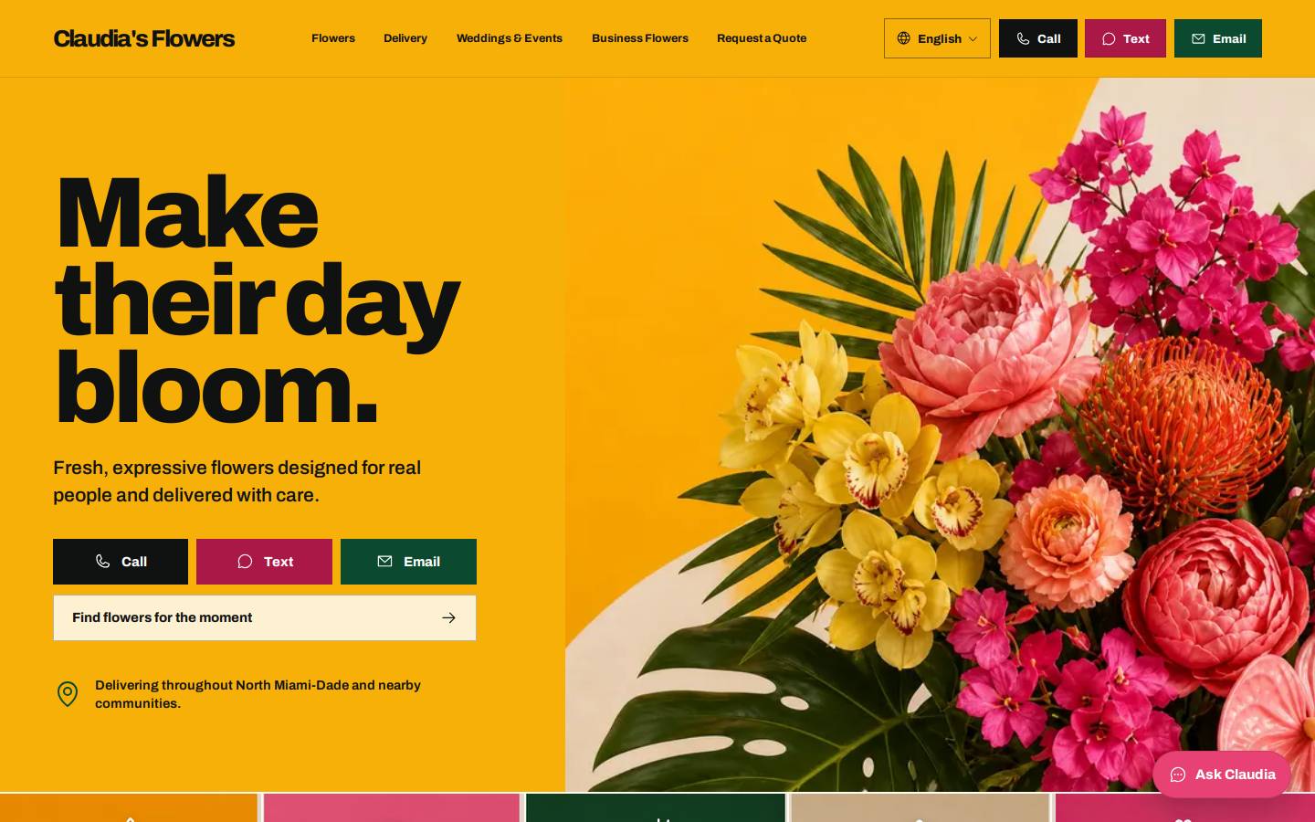 claudiaflowers.com homepage screenshot