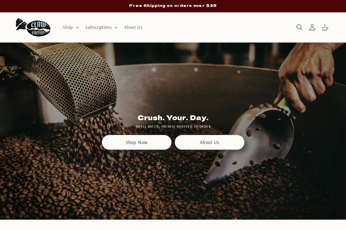 clawcoffeeroasters.com homepage screenshot