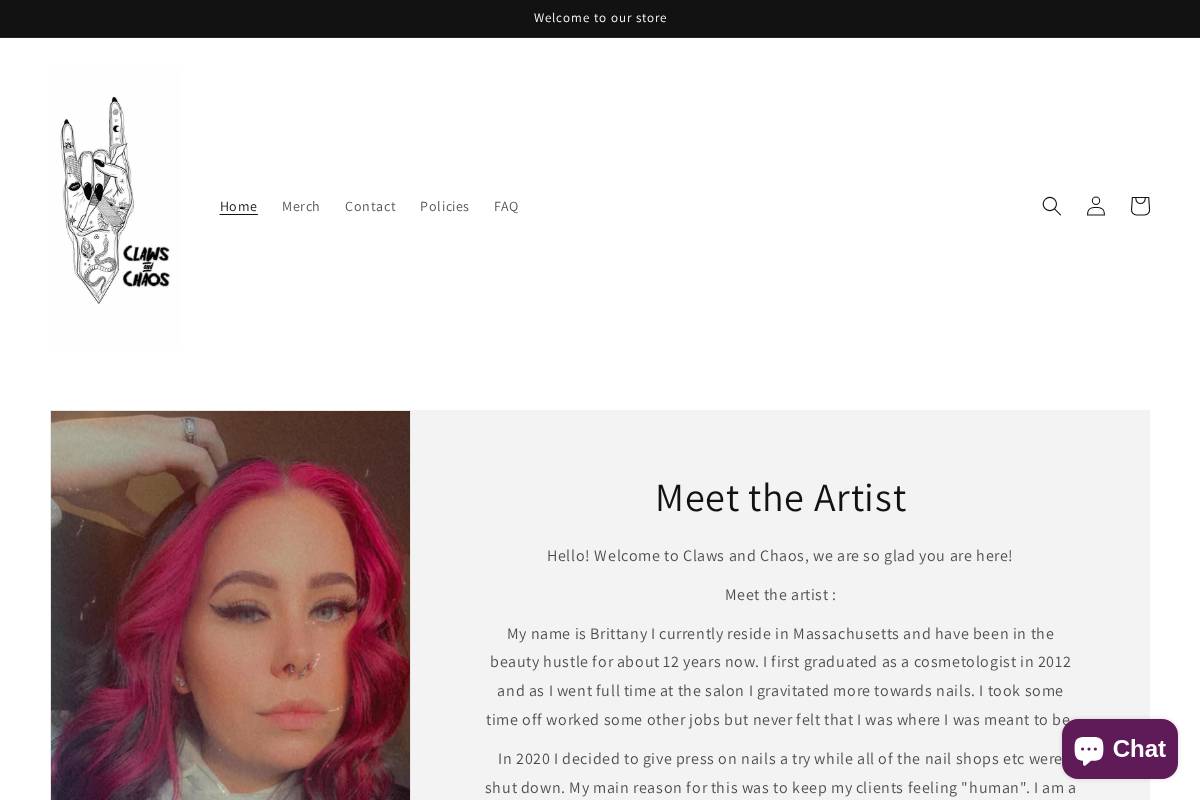 clawsandchaos.com homepage screenshot