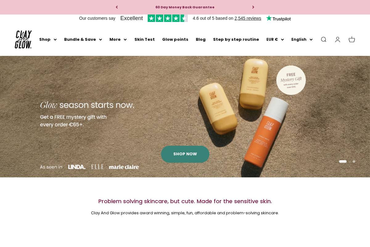 Clay And Glow ® homepage screenshot