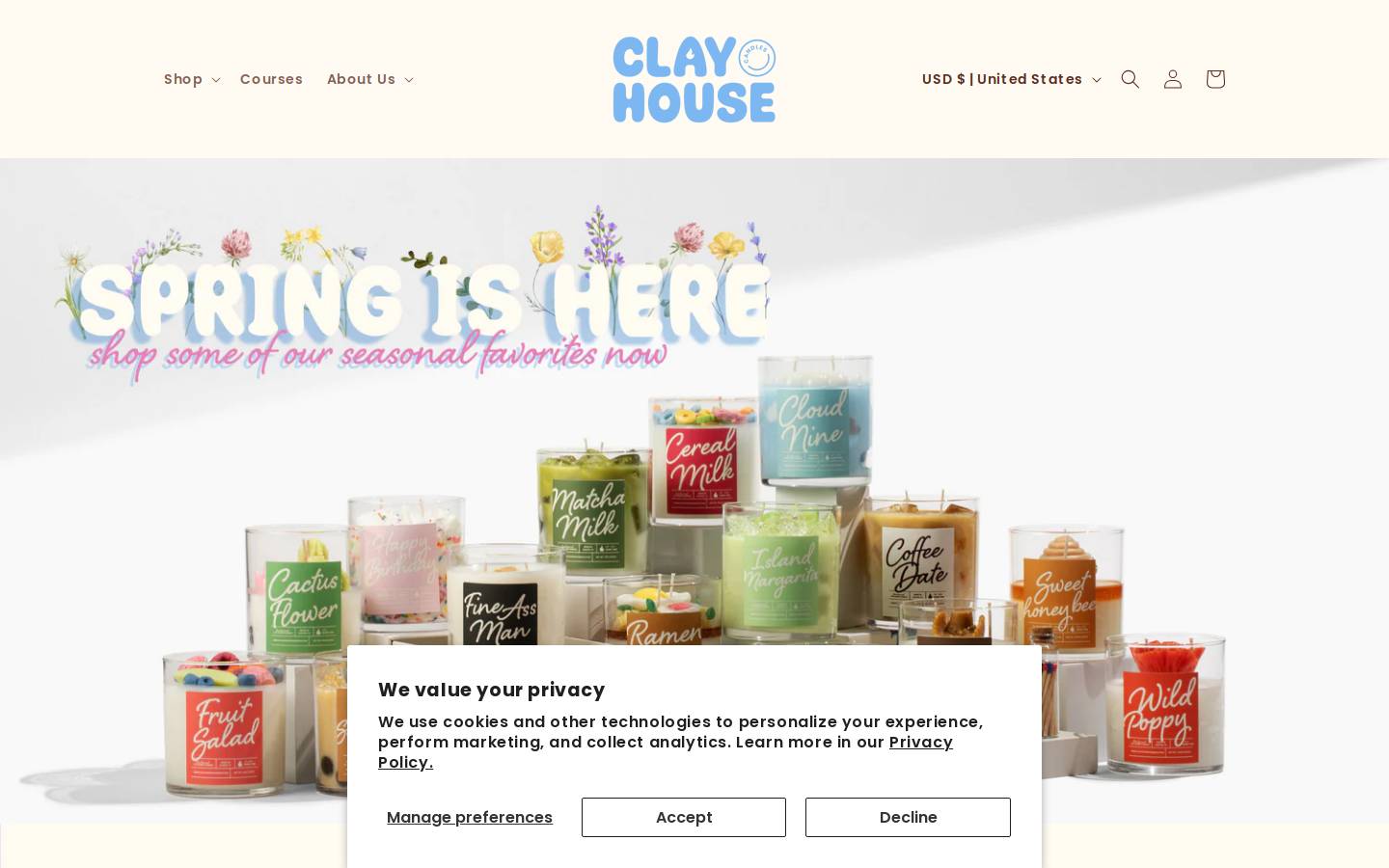 clayhousecandles.com homepage screenshot