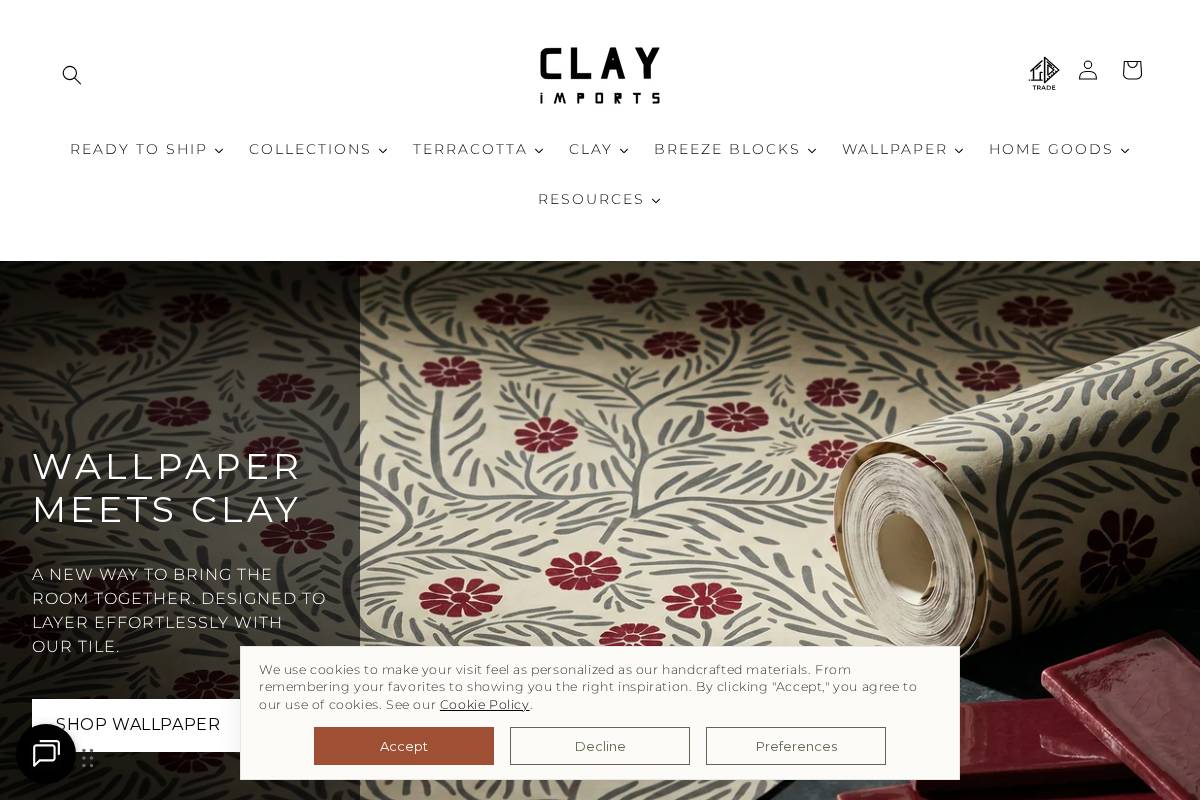 clayimports.com homepage screenshot