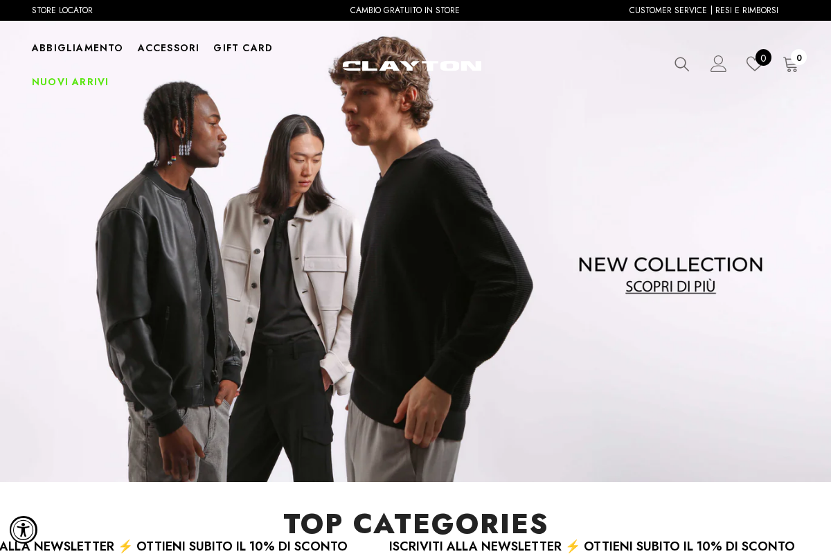 Clayton abbigliamento uomo homepage screenshot