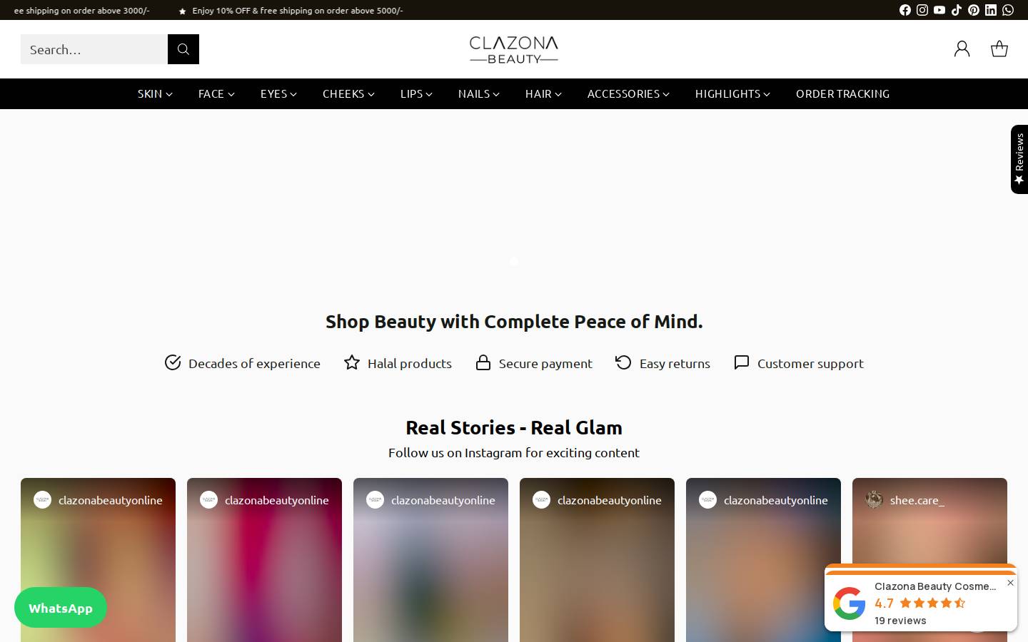 clazonabeauty.com homepage screenshot