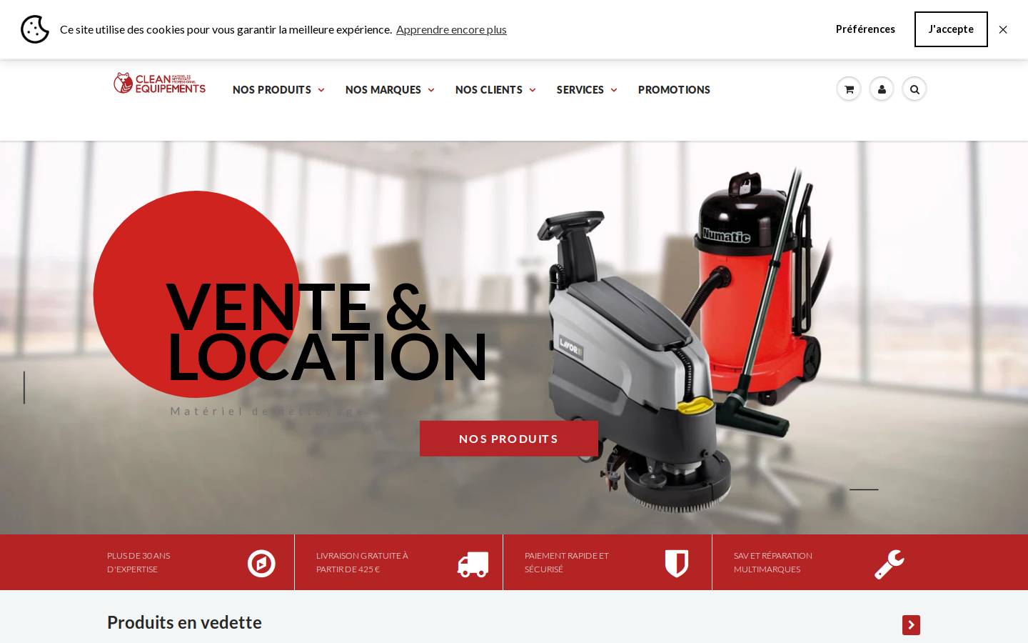 Clean Equipements homepage screenshot