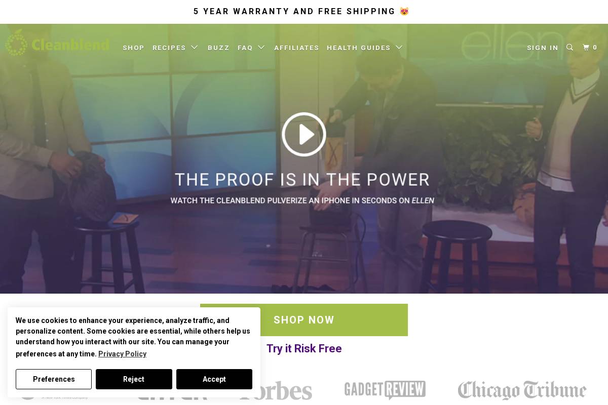 cleanblend.com homepage screenshot