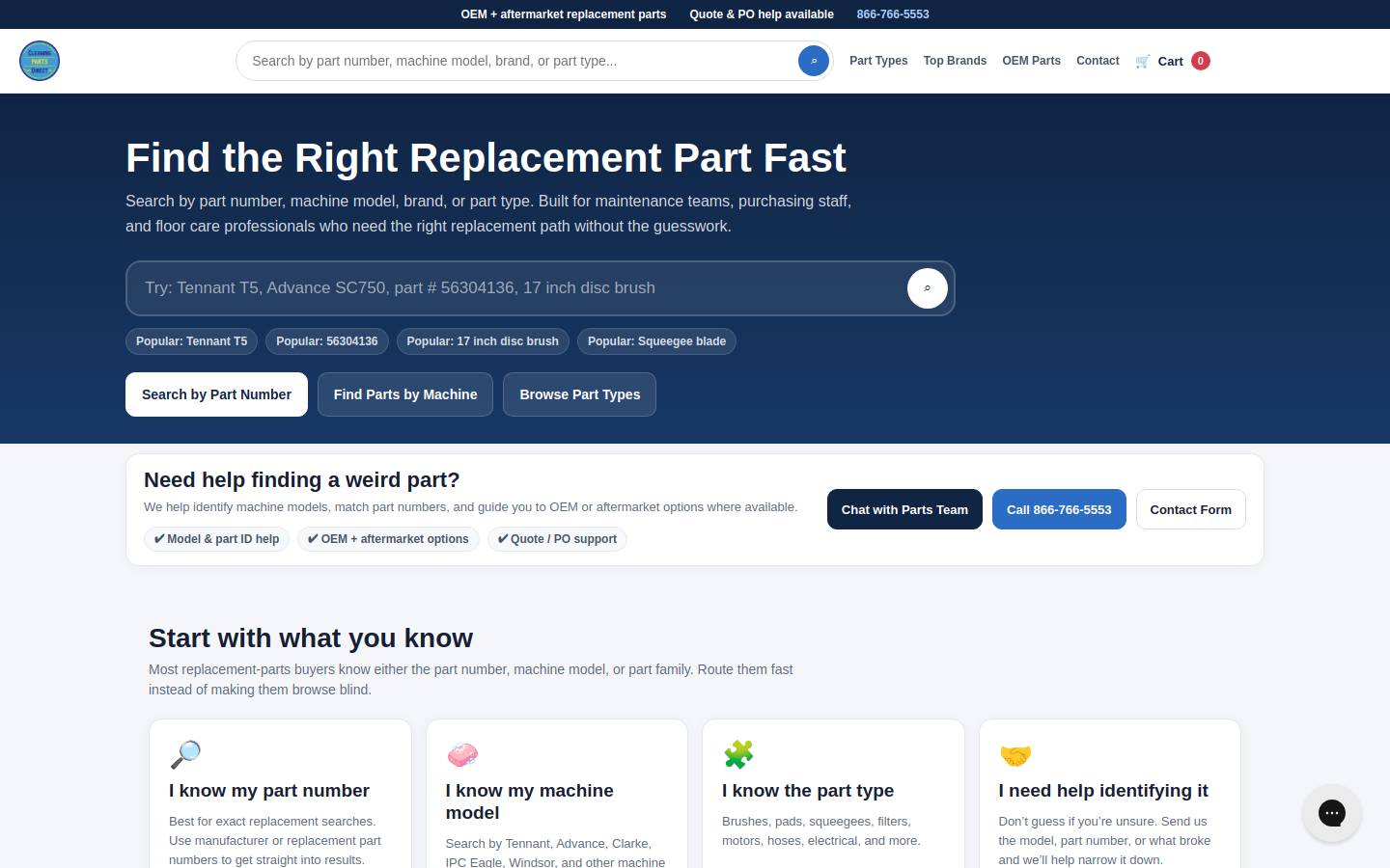 cleaningpartsdirect.com homepage screenshot