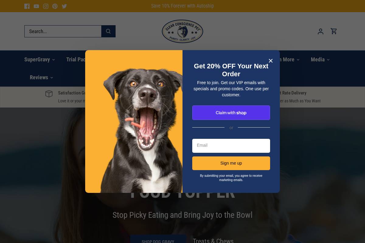 clearconsciencepet.com homepage screenshot