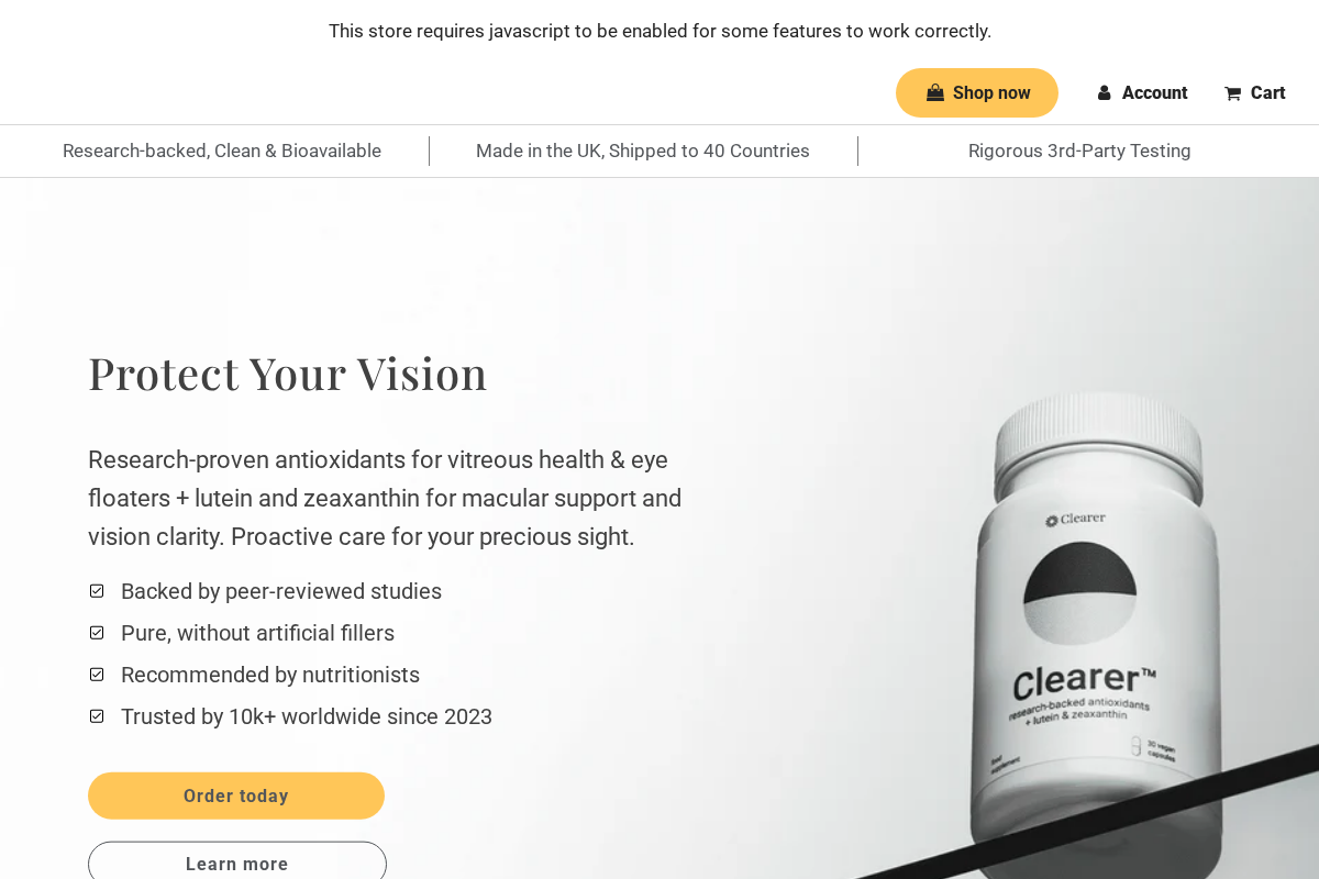 Clearer Eyecare homepage screenshot