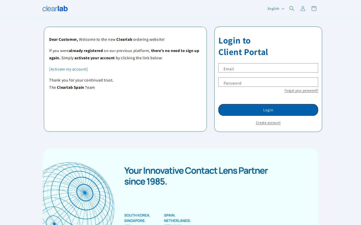 clearlabcontacts.com homepage screenshot