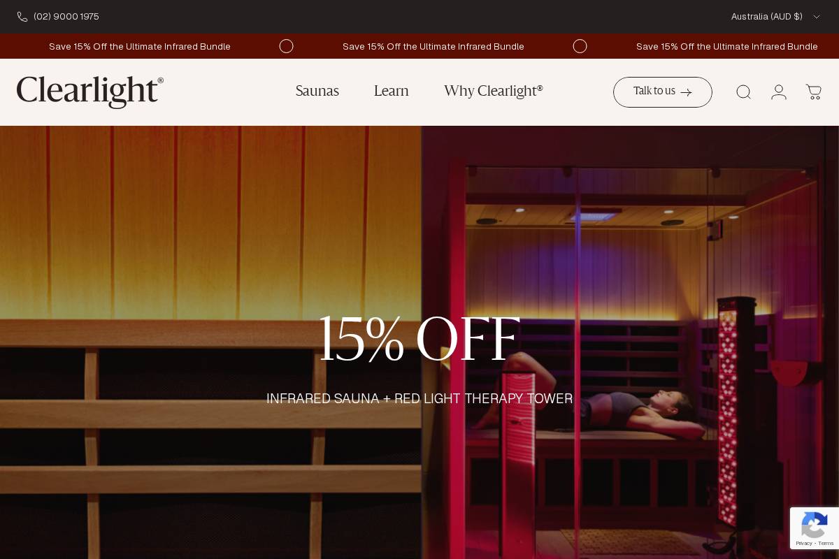 clearlightsaunas.com.au homepage screenshot