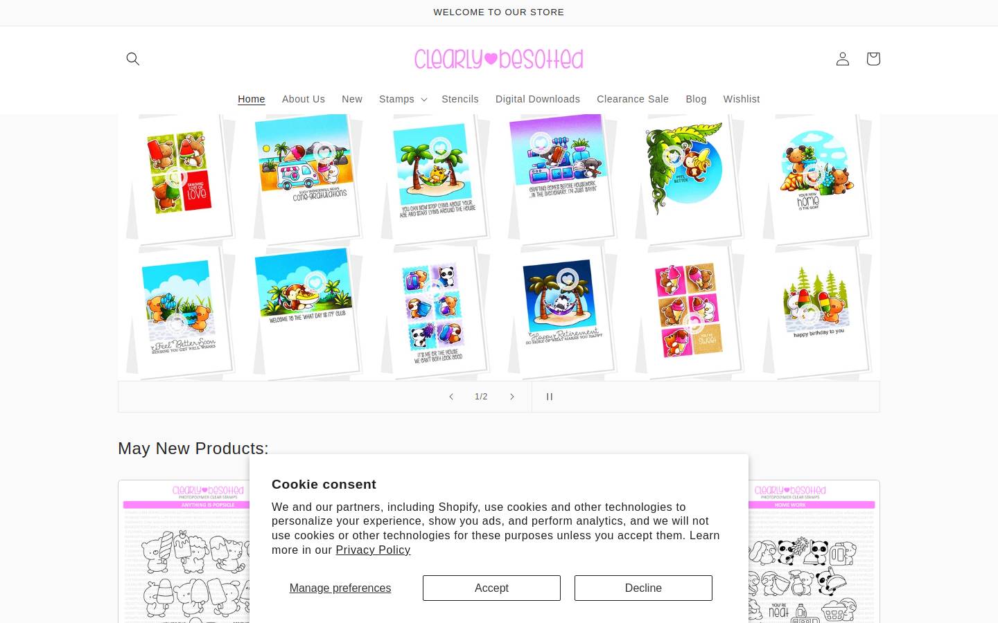 clearlybesottedstamps.com homepage screenshot