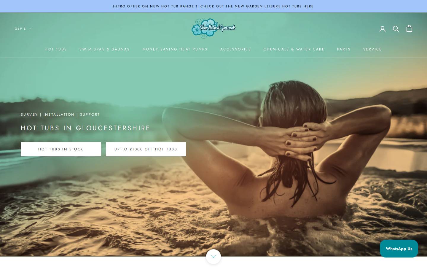 Clearnaturalspas homepage screenshot