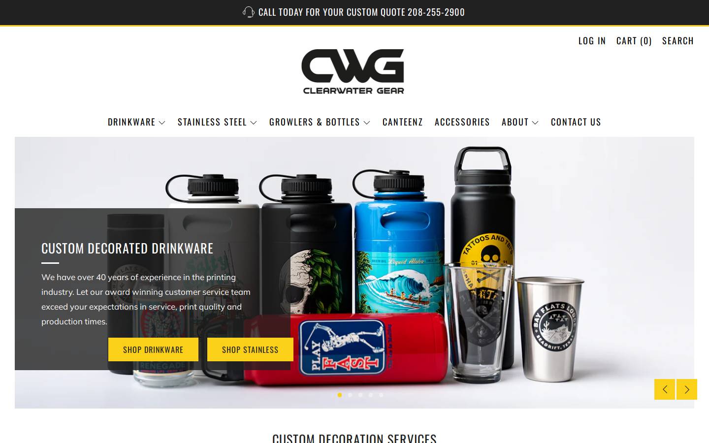 clearwatergear.com homepage screenshot