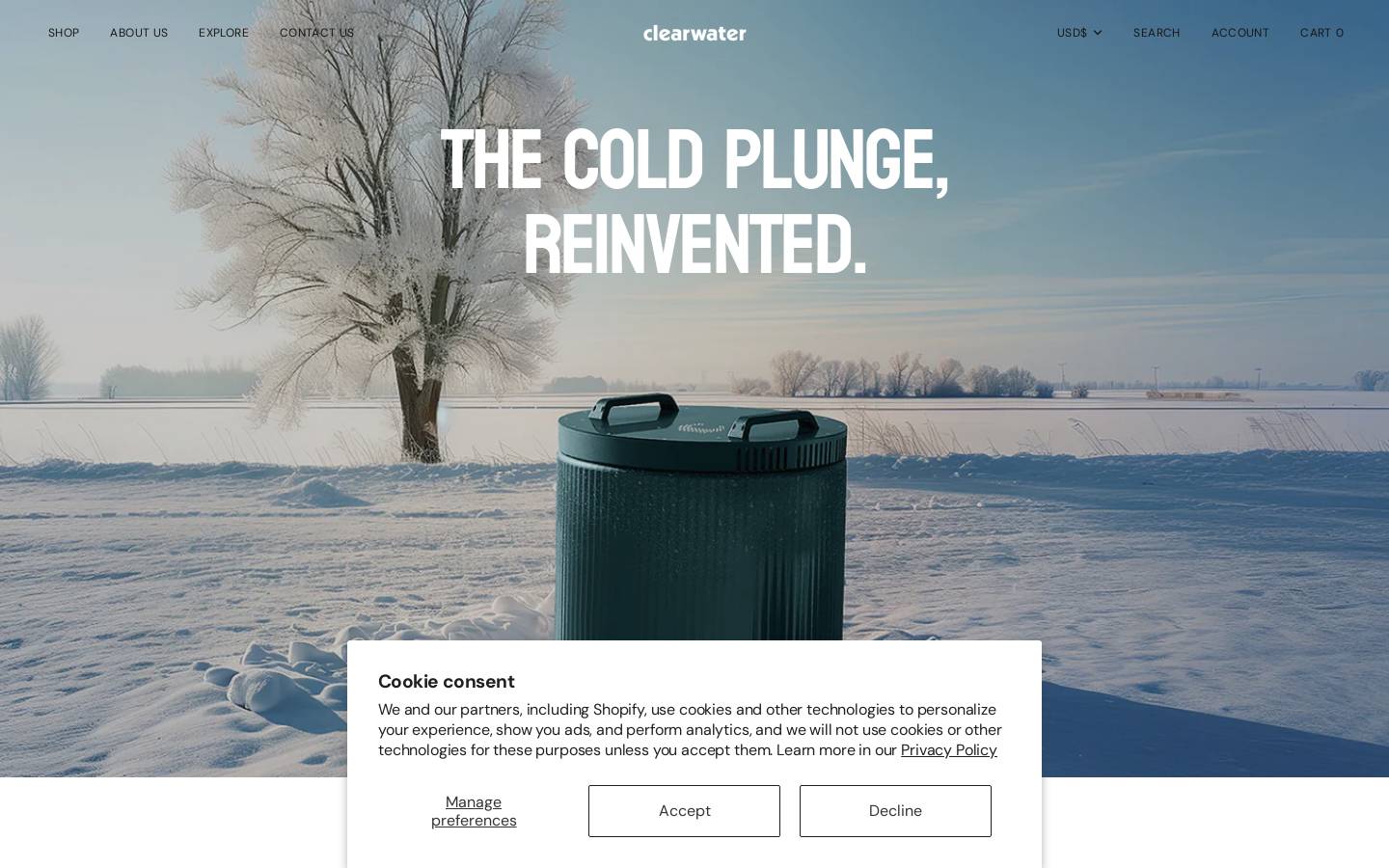 clearwatericebaths.com homepage screenshot