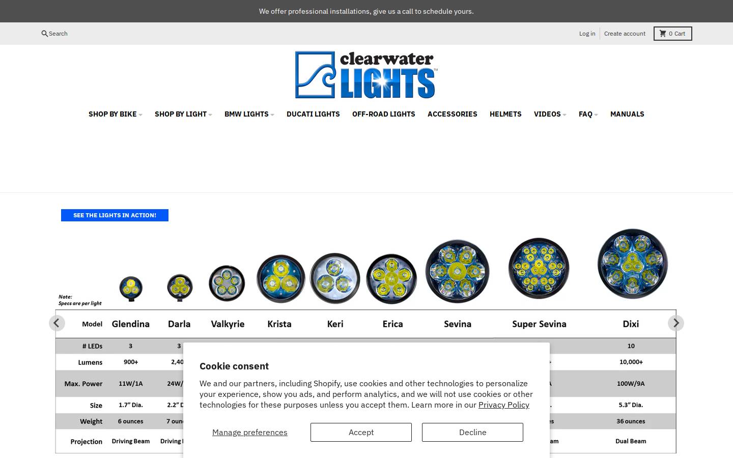 clearwaterlights.com homepage screenshot