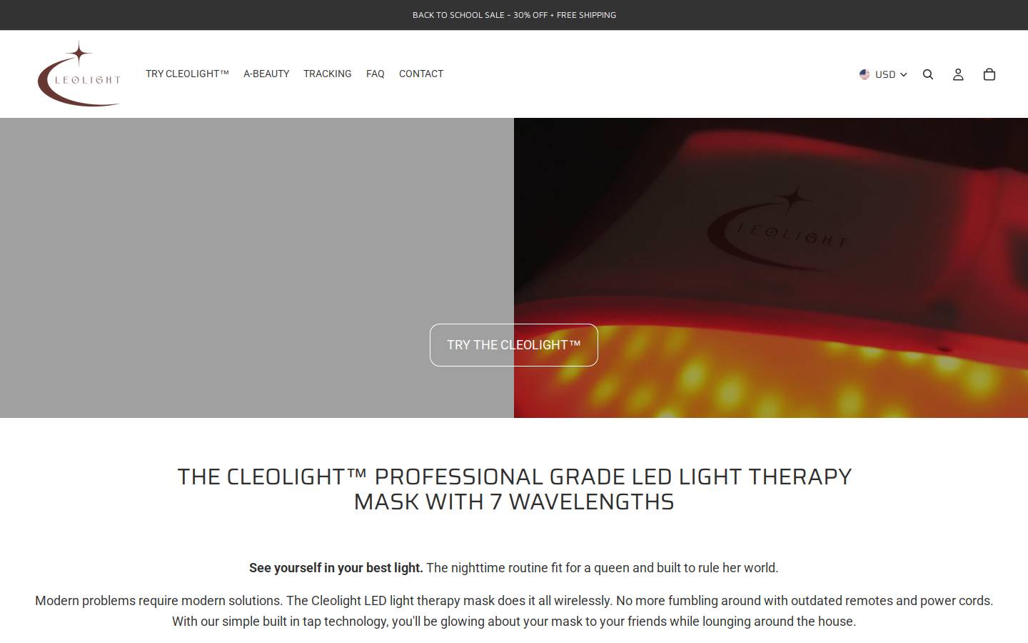 Cleolight homepage screenshot