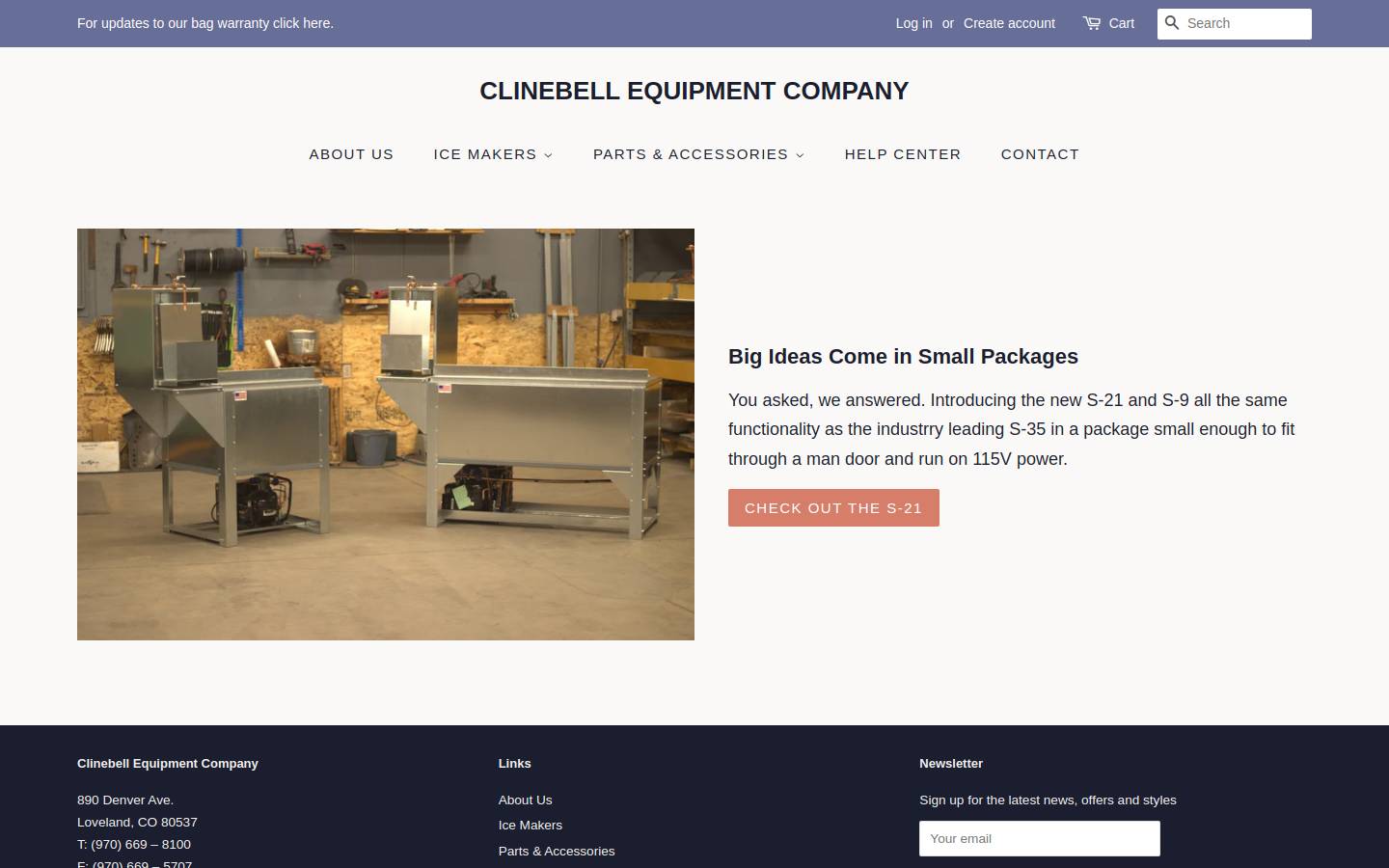 clinebellequipment.com homepage screenshot