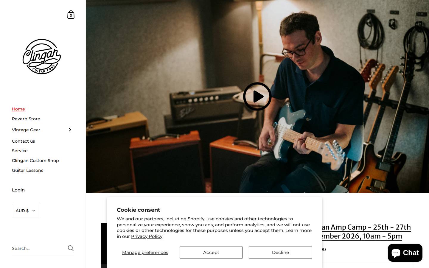 clinganguitars.com homepage screenshot