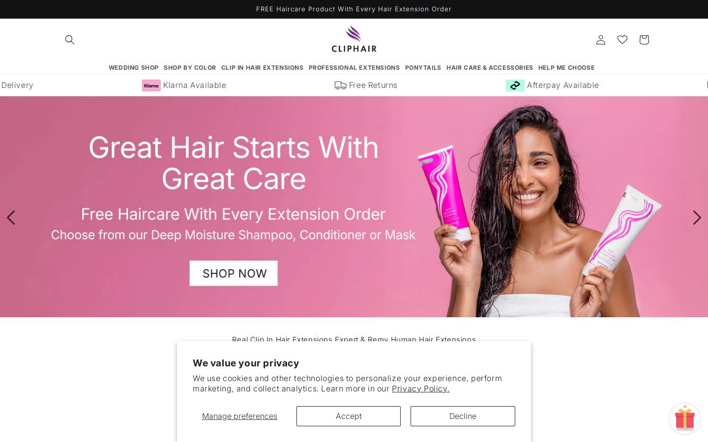 Cliphair US homepage screenshot