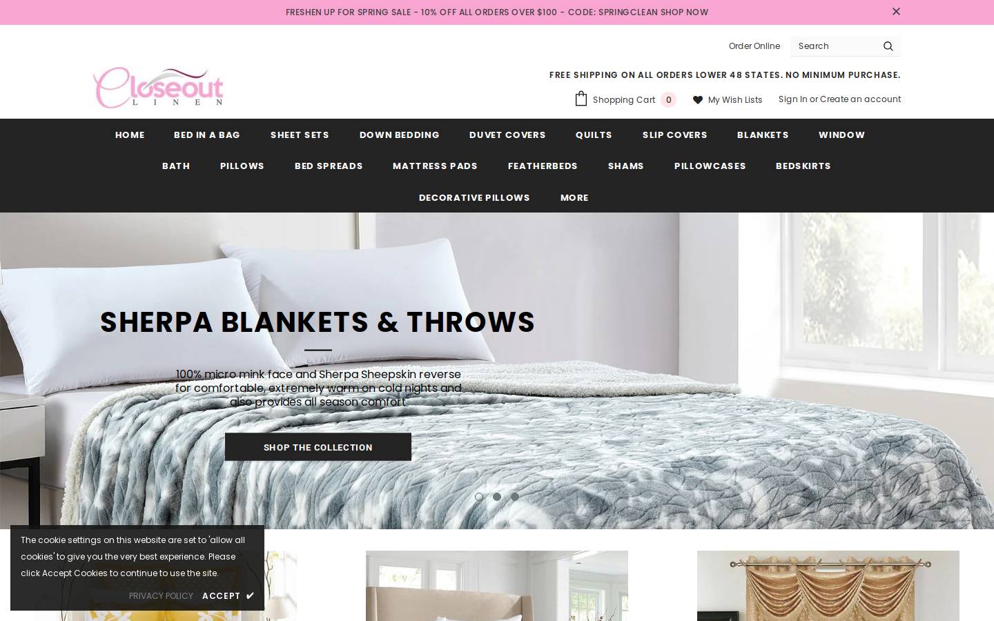 closeoutlinen.com homepage screenshot