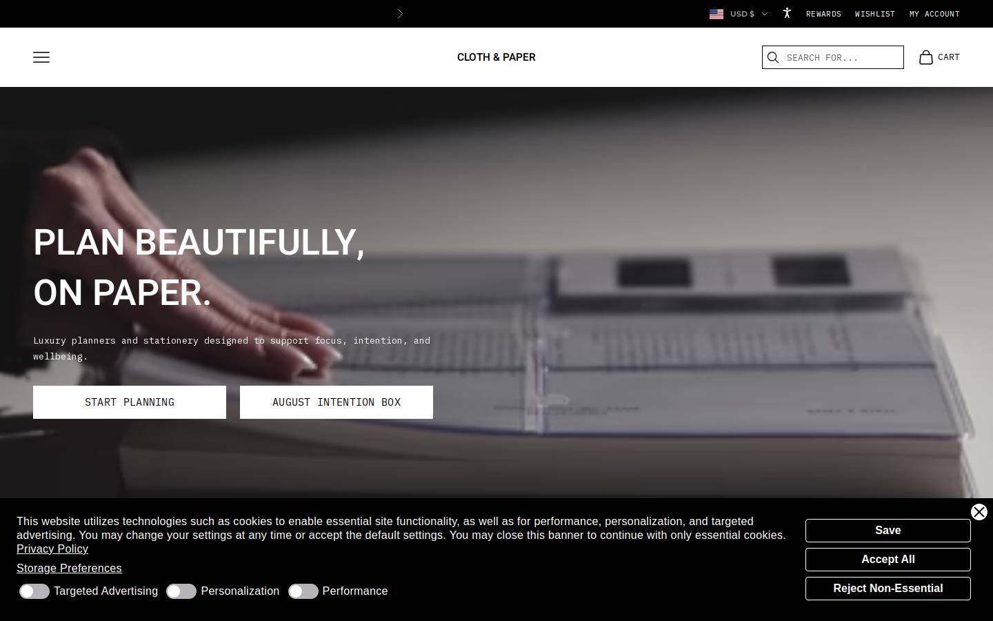 clothandpaper.com homepage screenshot