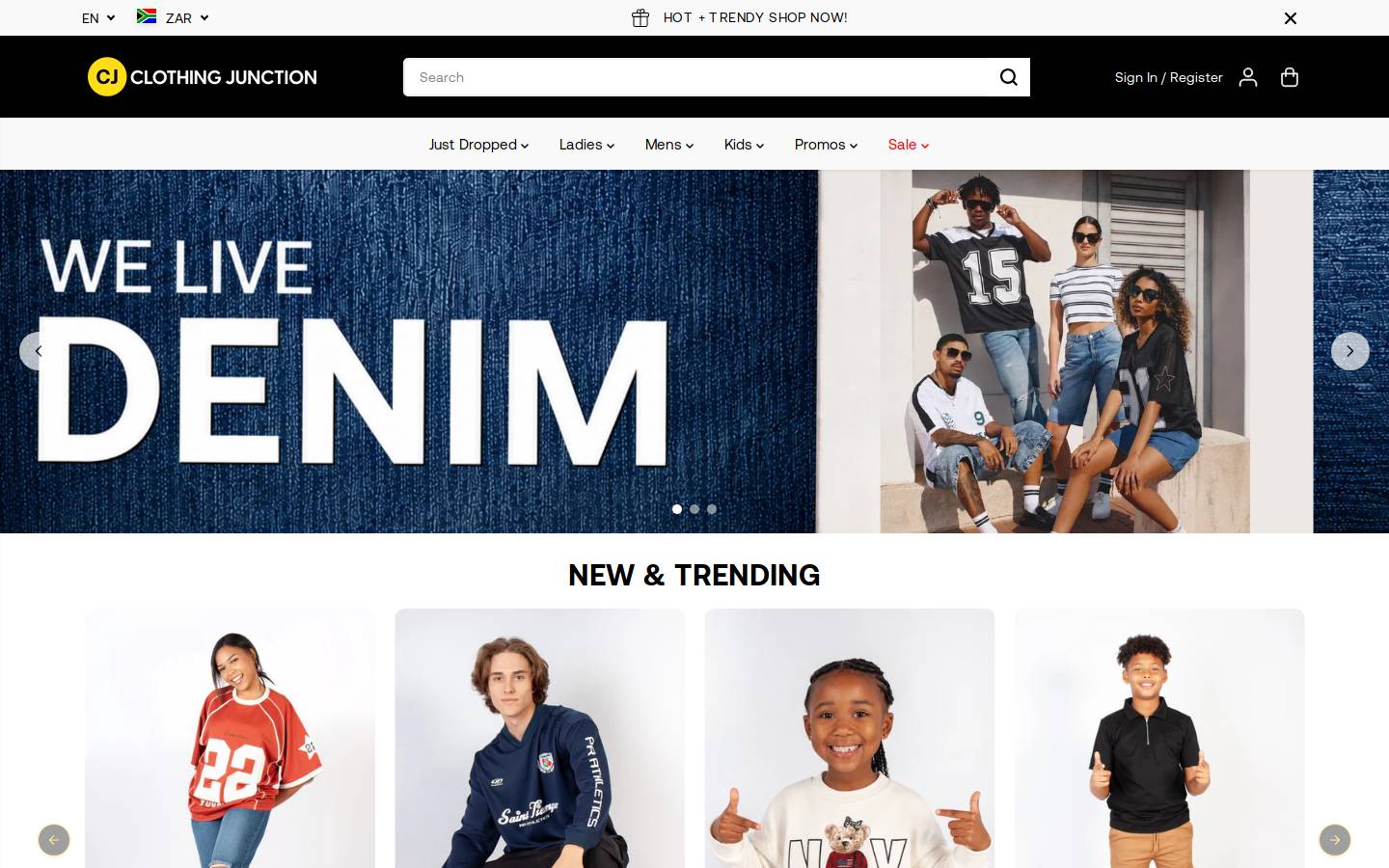 clothingjunction.co.za homepage screenshot