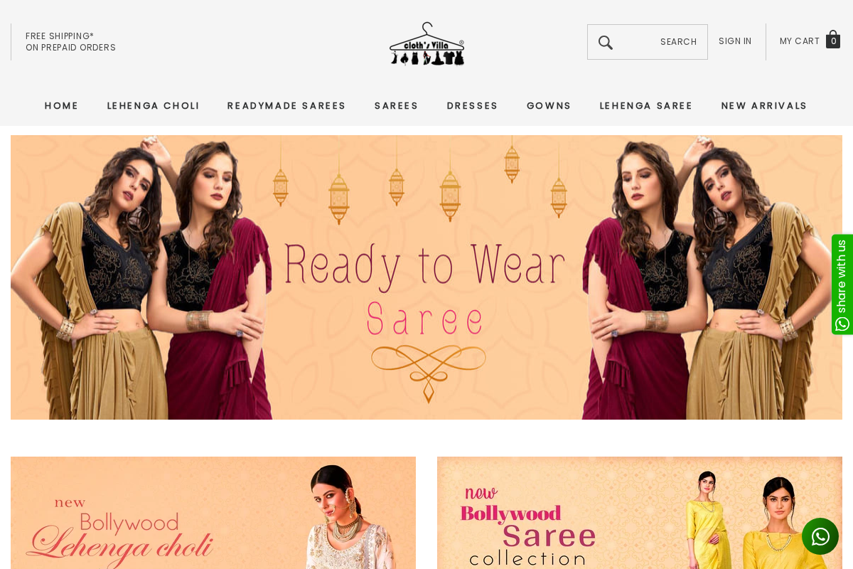 ClothsVilla.com homepage screenshot