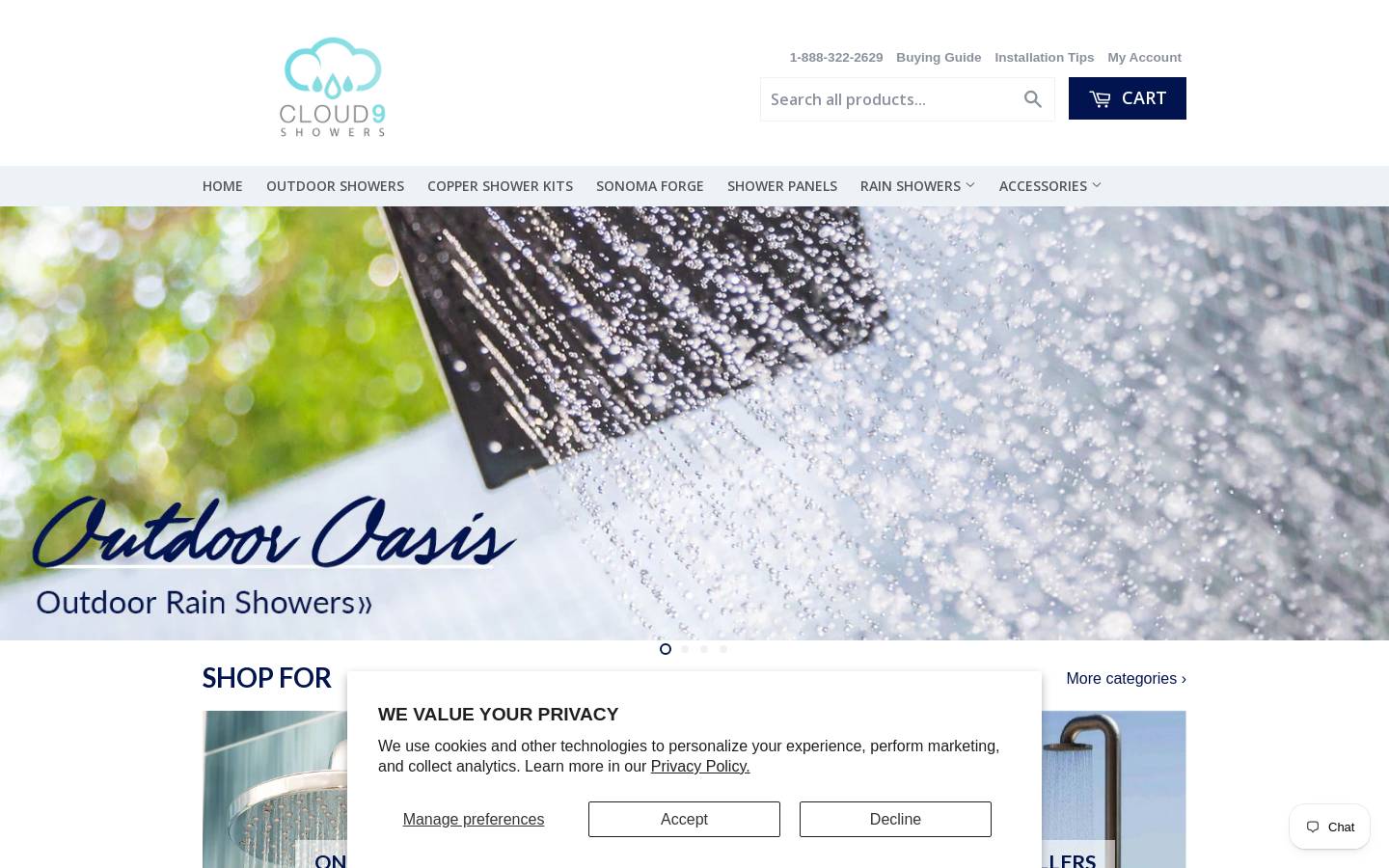 cloud9showers.com homepage screenshot