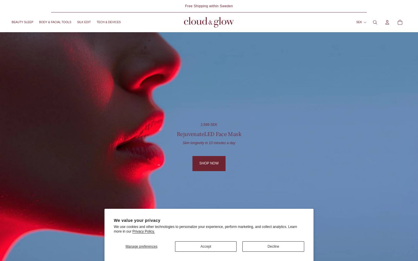 Cloudandglow homepage screenshot