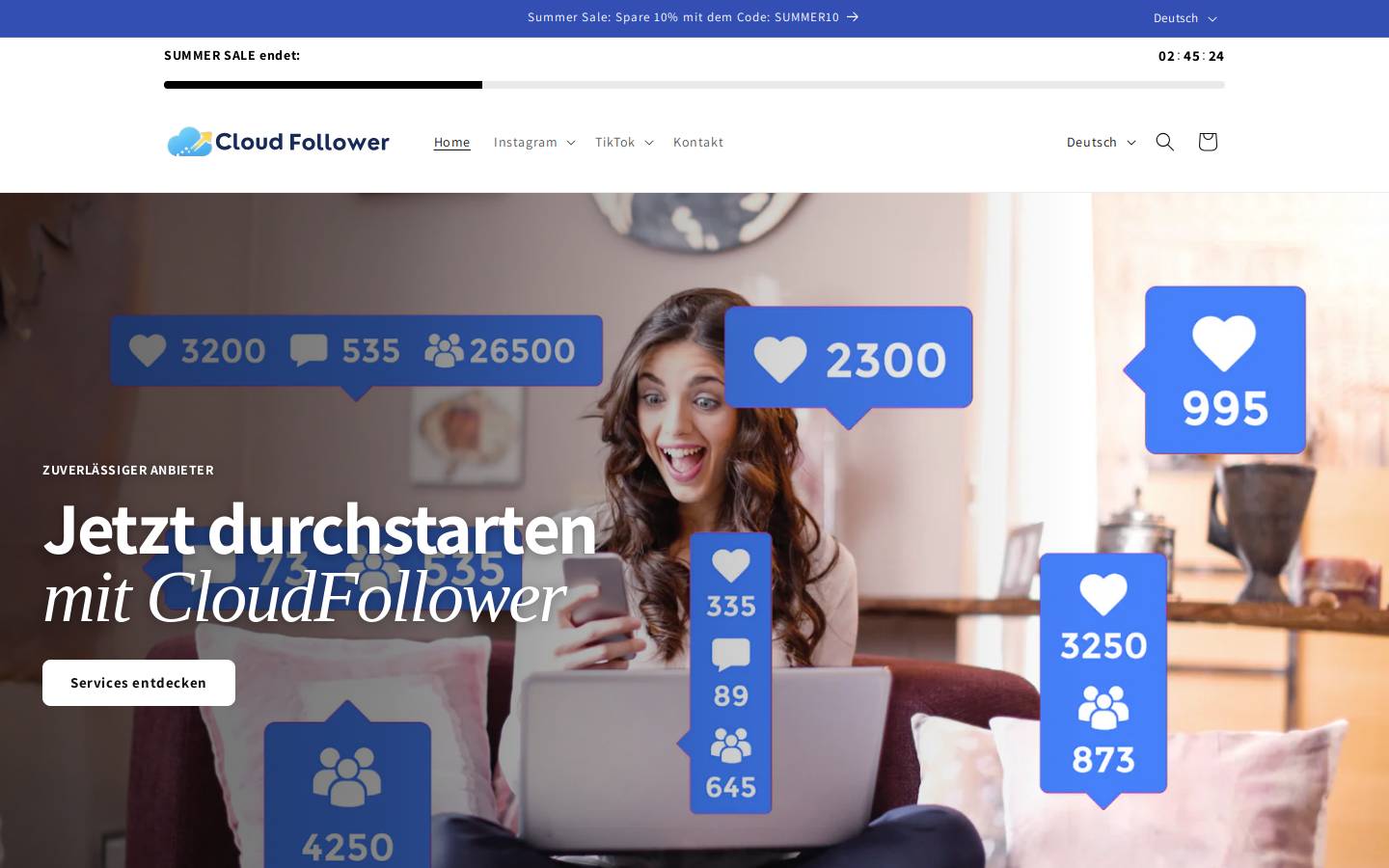 Cloudfollower homepage screenshot