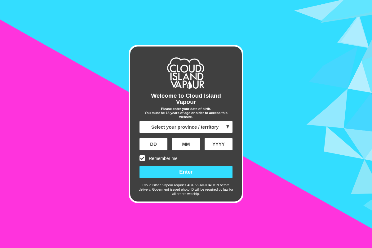 Cloud Island Vapour homepage screenshot