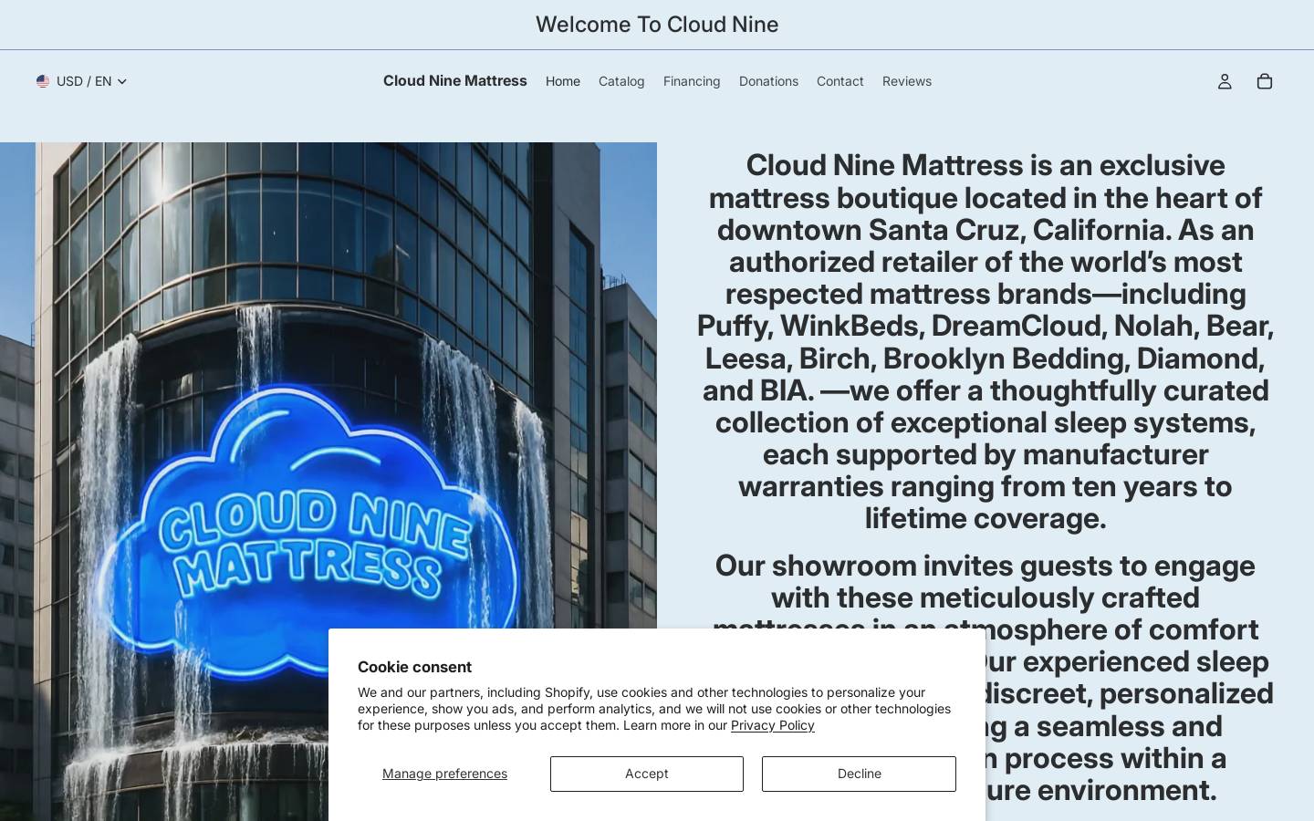 cloudninemattress.shop homepage screenshot