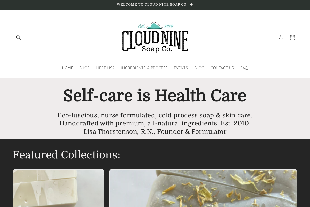 Cloud Nine Soap Co. homepage screenshot