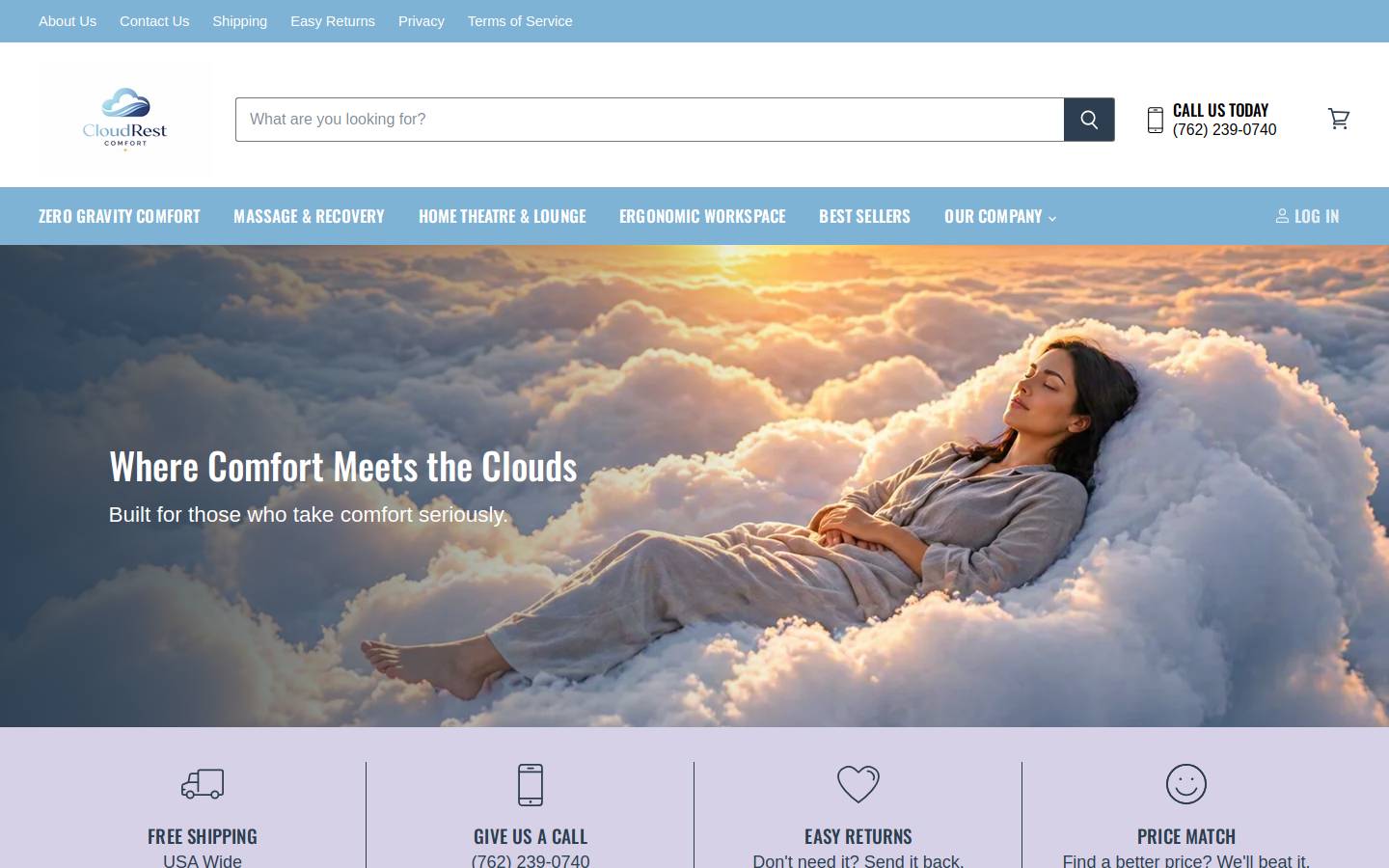cloudrestcomfort.com homepage screenshot