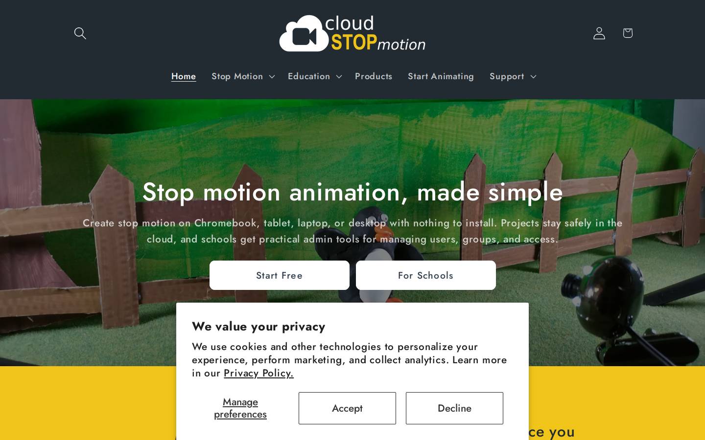 Cloud Stop Motion homepage screenshot