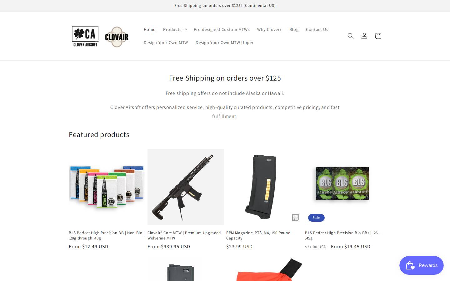 cloverairsoft.com homepage screenshot