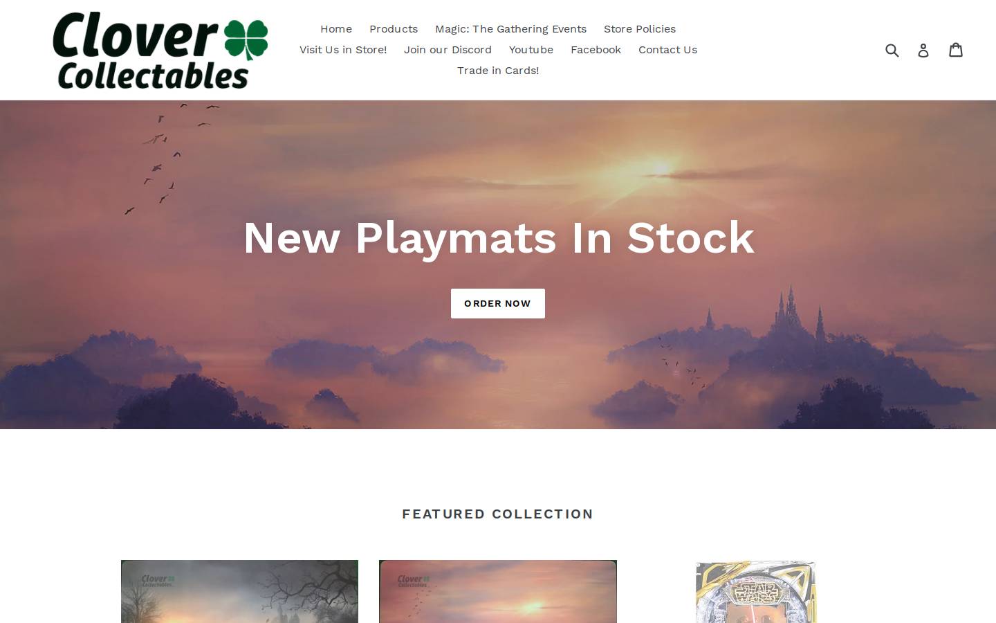 clovercollectables.com homepage screenshot