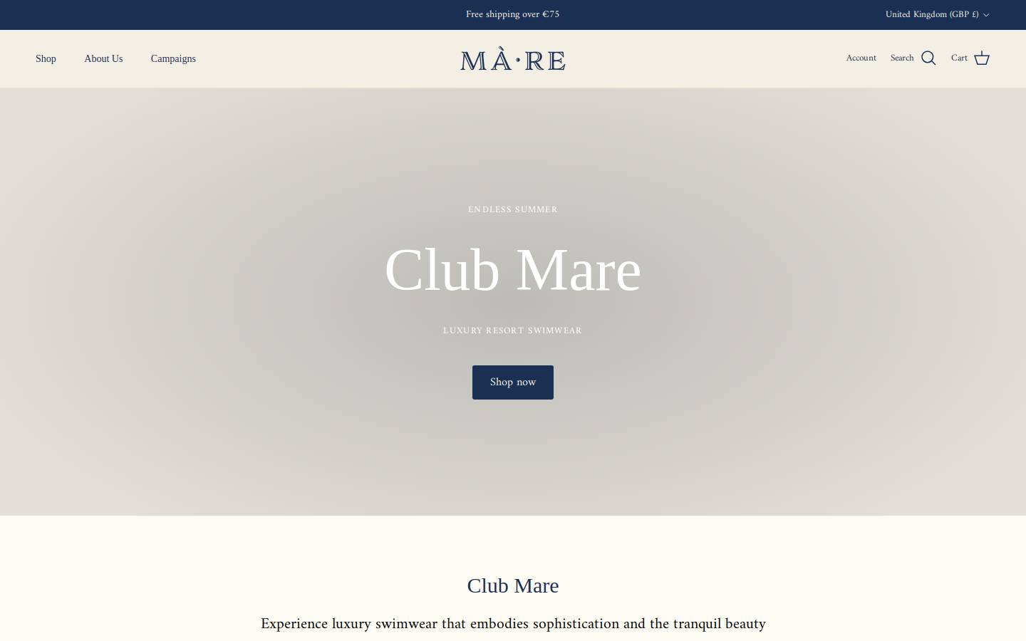 CLUB MARE homepage screenshot