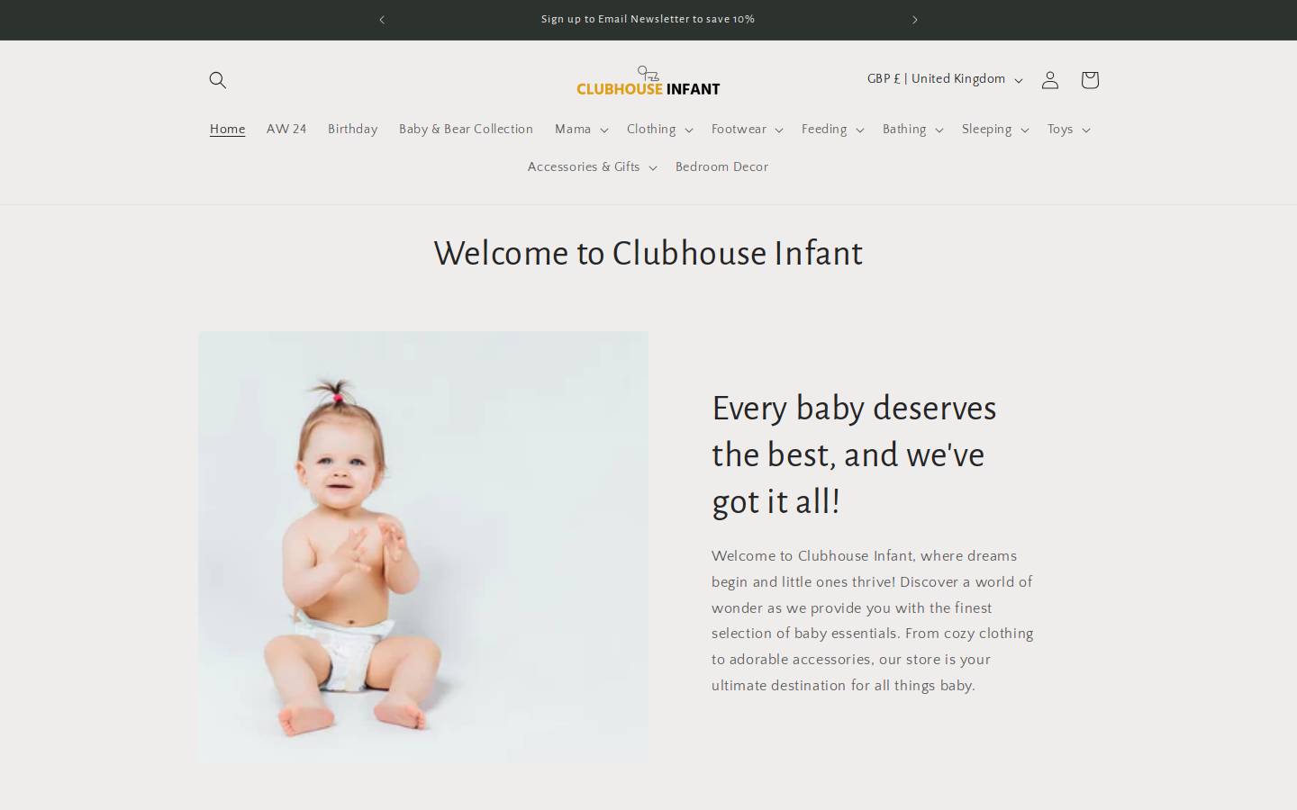 clubhouseinfant.com homepage screenshot
