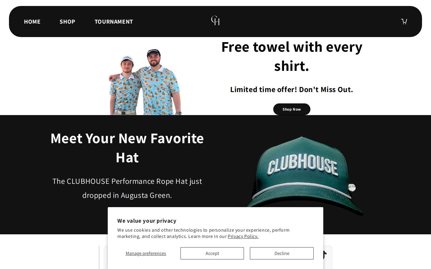 clubhousesportswear.com homepage screenshot